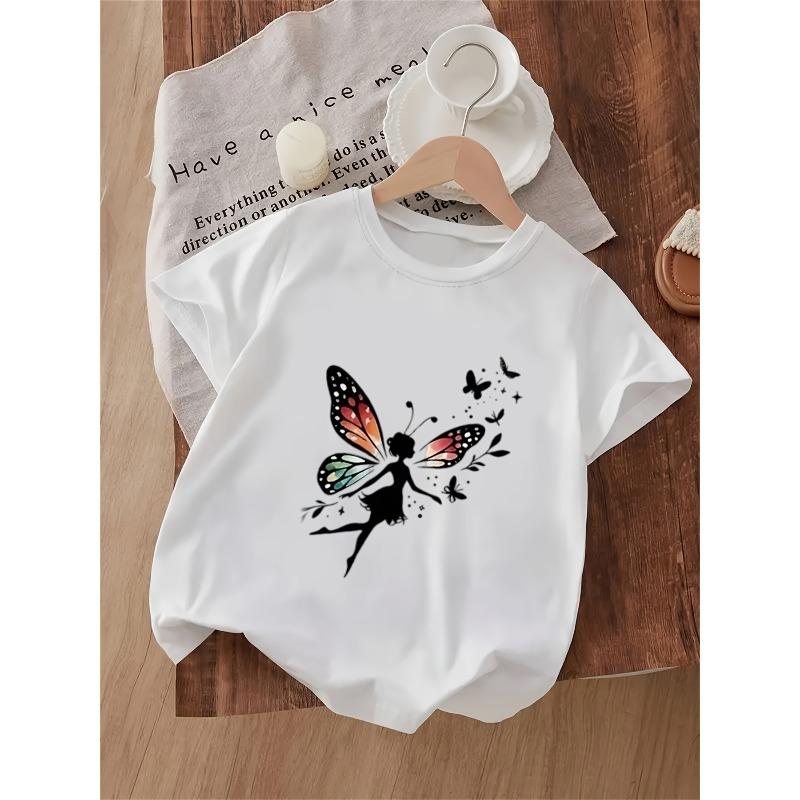 Kids Butterfly Wings Print Crewneck Short Sleeve Tee 110 белый