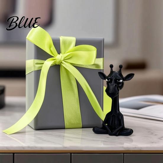 Yoga Giraffe Sculpture 3D Printing Ornament, Meditating Pose Statue, Matte Cross-legged Model Black Cool Texture Decorative for Home Desktop