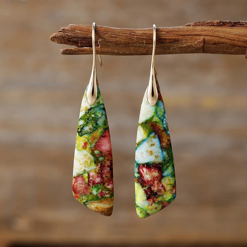 Bohemian Emperor Stone Geometric Pendant Earrings Popular Natural Stone Jewelry