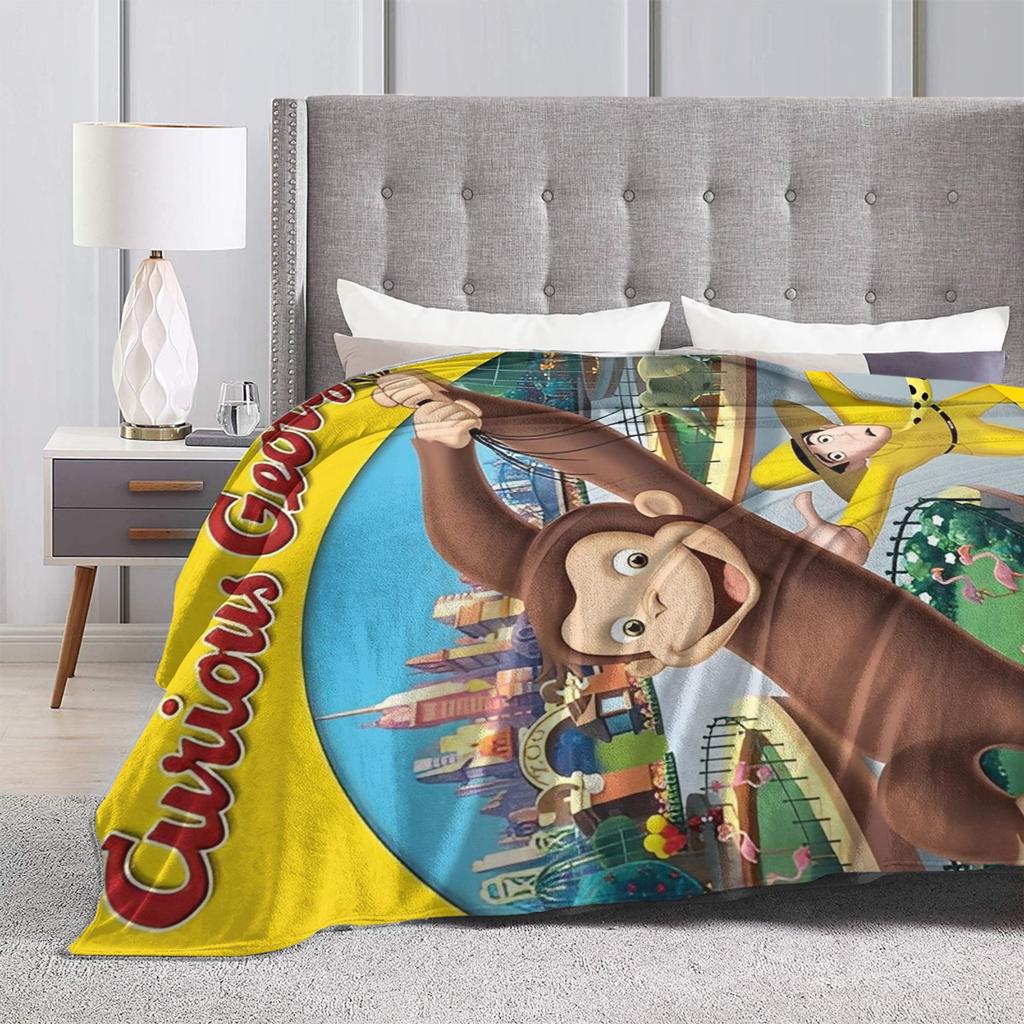 Warm Soft Blankets Picnic Cartoon Curious George Throw Blanket  Flannel Bedspread For Couch Chair Sofa Bed Fluffy Sofa Bed Cover