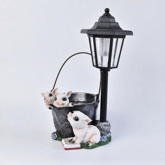 Garden Statue with LED Solar Lamp Weather Resistant Automatic Charging Outdoor Patio Sculpture Decor LED Light