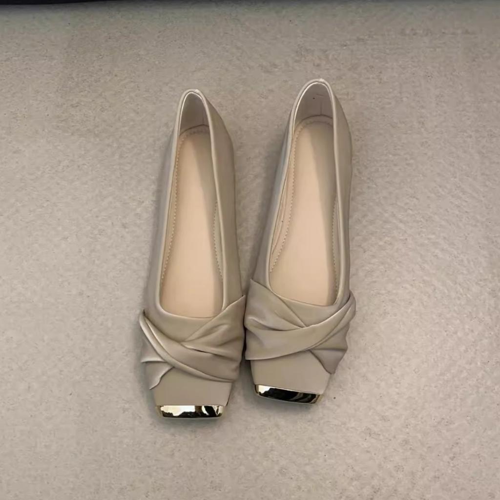 Meitajia Spring and Autumn 2025 New Design Sense Square Head Flat Bottom Low Heel Single Shoes Women's Skirt Temperament Flat Shoes