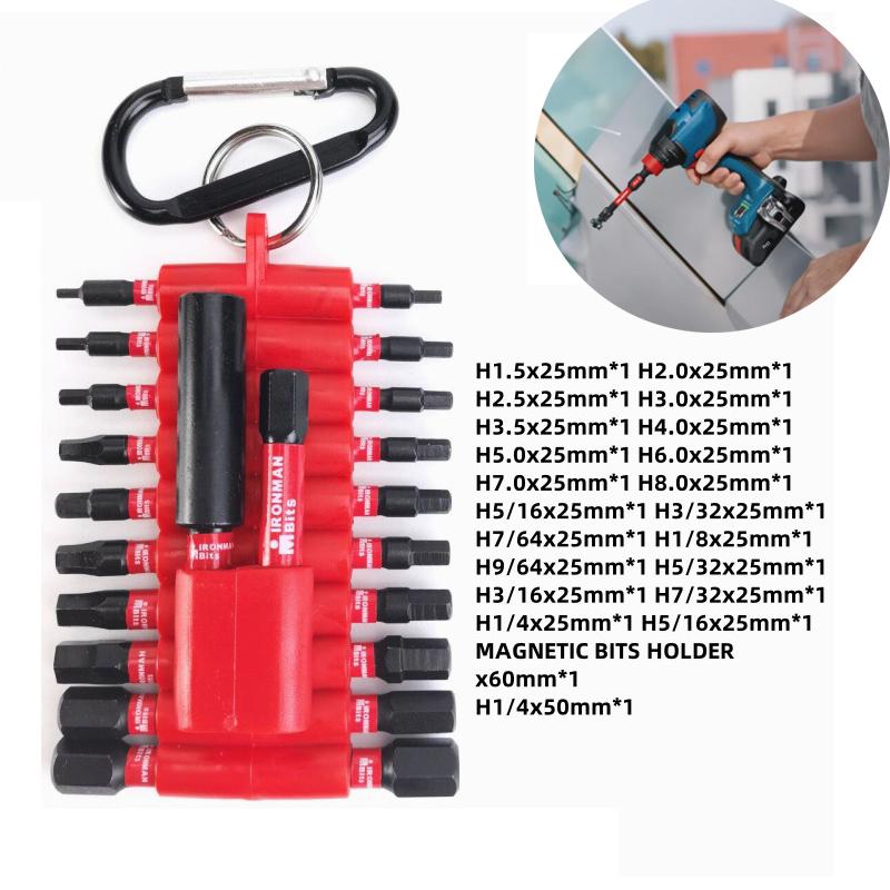22pcs Hexagon Bit Sets Metric & Imperial Impact Screwdriver Bits With Organizer Sleeve For Woodworking Drilling Auto Repair