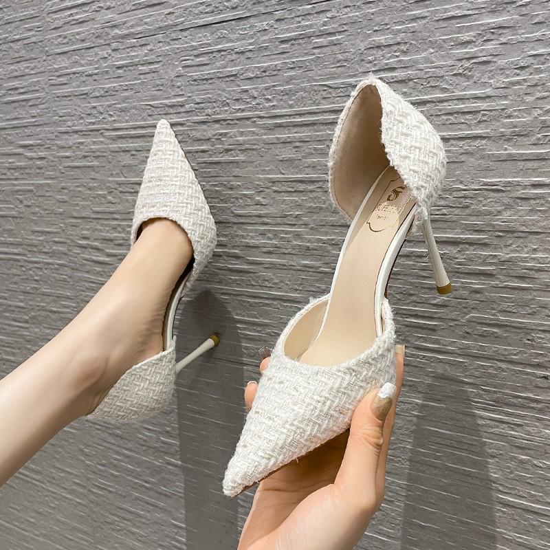 Internet celebrity temperament pointed single shoes women's spring 2025 new hollow pointed high heels not tired feet stiletto sandals