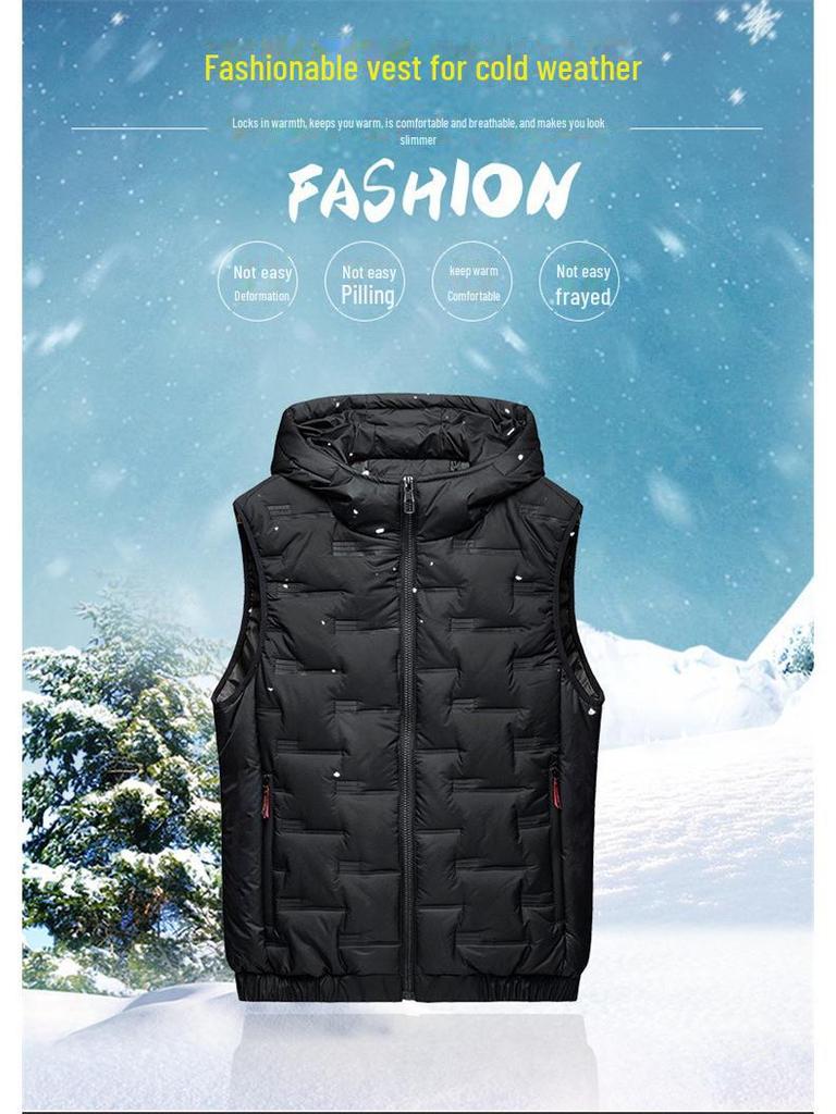 Men's Hooded Thickened Autumn/Winter Fashion Vest - Warm, Leisure Cotton Waistcoat Jacket