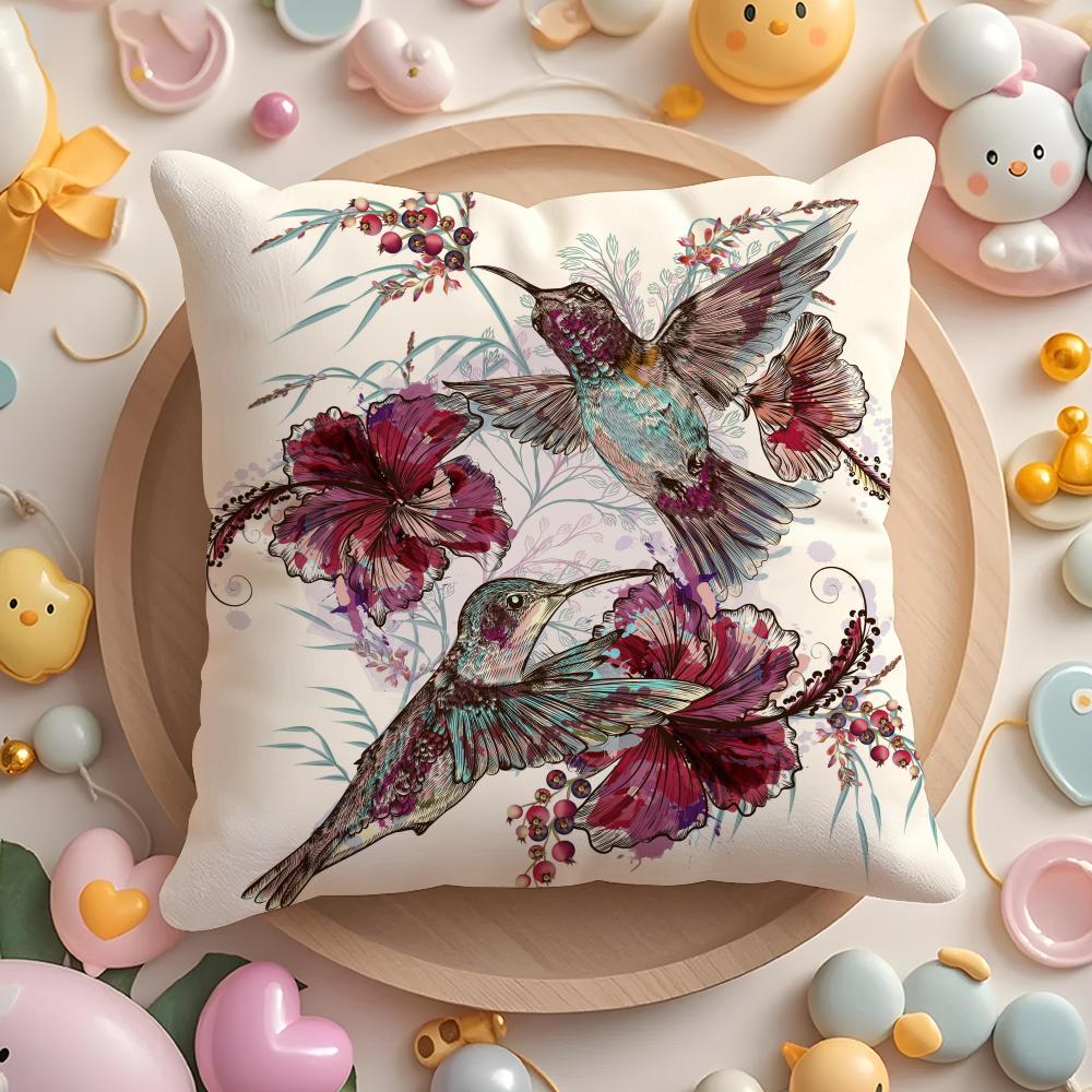 Hummingbird Spring Flowers Cushion Cover Home & Car Multi-Scene Pillow Cover - Reversible, Soft & Durable for Daily Use