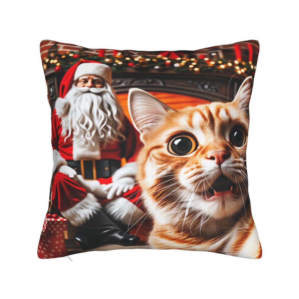 Pillow Case Cat Selfie with Santa Xmas  Soft  Pillow Cover For Office Car Home Decor Morden Pillowcases