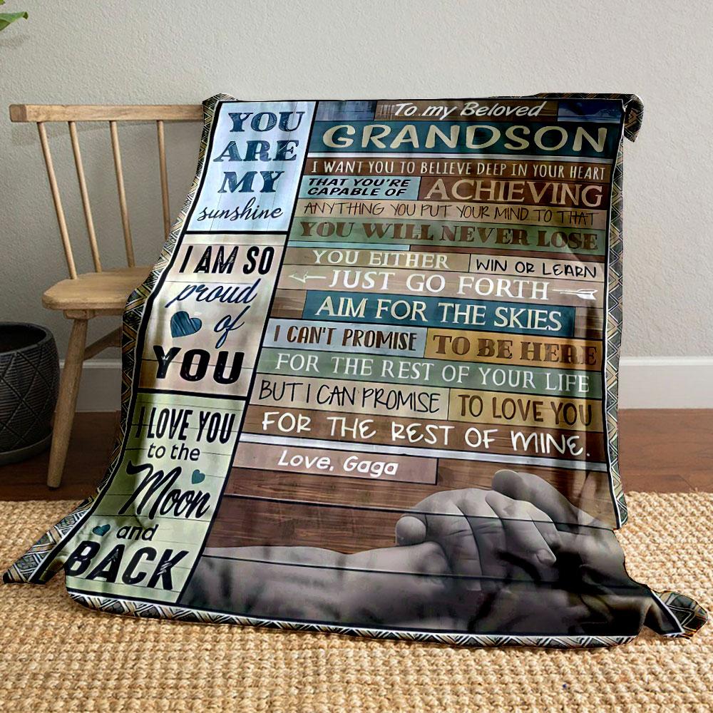To My Beloved Grandson Letter Printed Warm Blanket bedroom Blanket for Livingroom Couch lunch break Soft throw for Friend's festival Gift