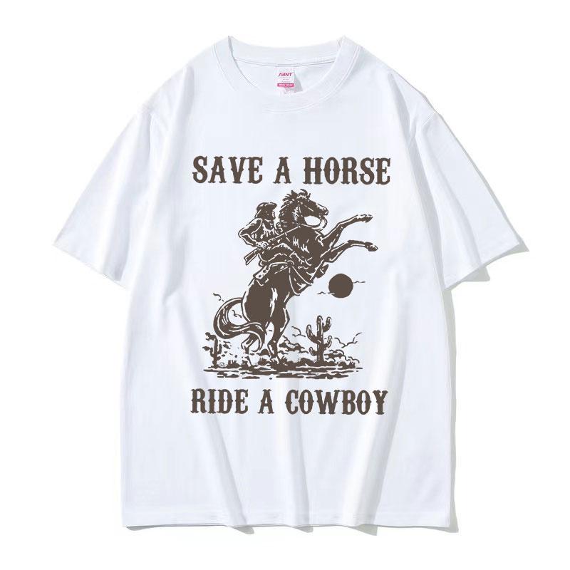 Peter Anor Save A Horse Ride A Cowboy Men's pattern print T-shirt Harajuku Retro Casual T-shirt 100% pure cotton Short sleeve