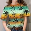 Fashionable Casual Comfortable Coconut Tree Pattern Women's Short Sleeved T-shirt