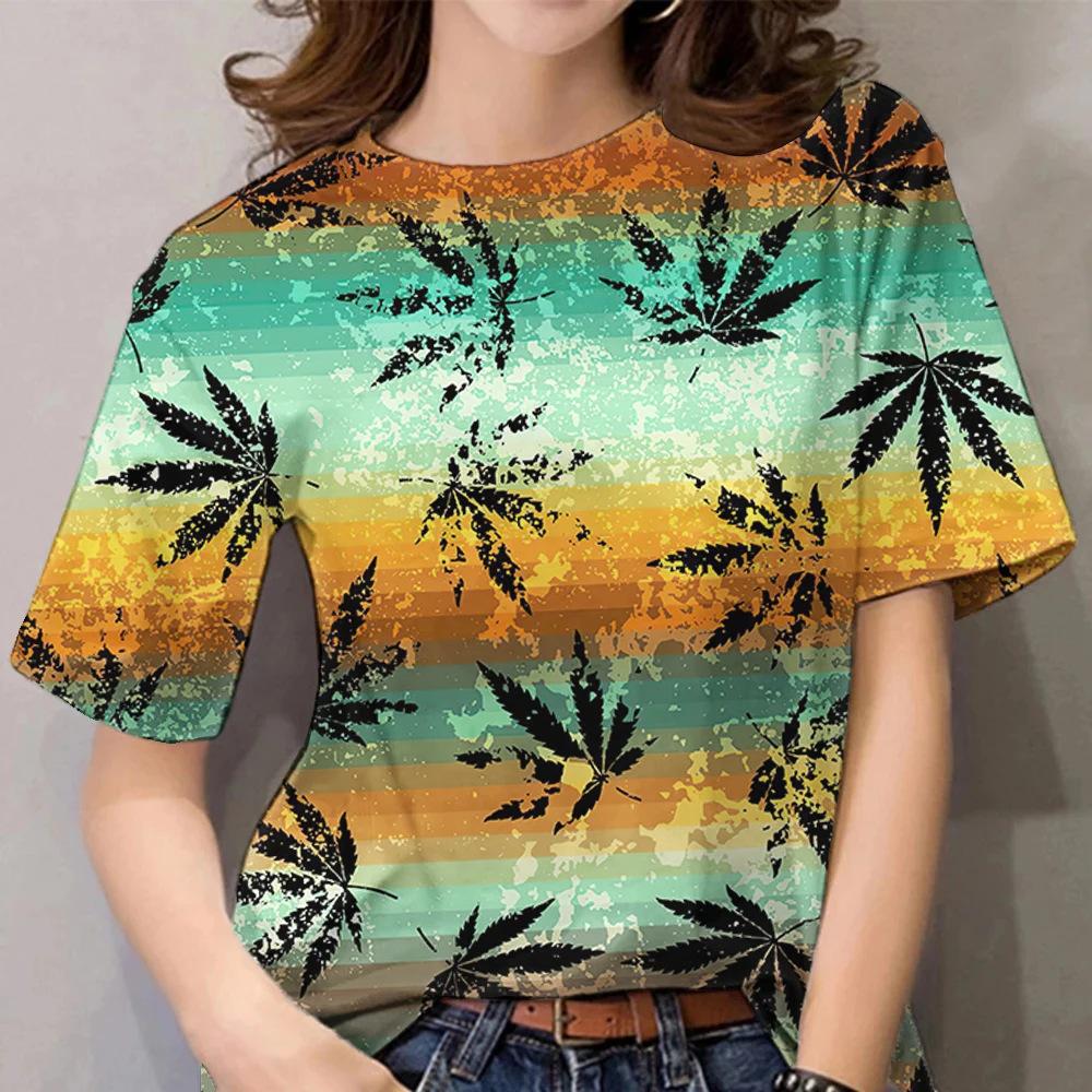 Fashionable Casual Comfortable Coconut Tree Pattern Women's Short Sleeved T-shirt