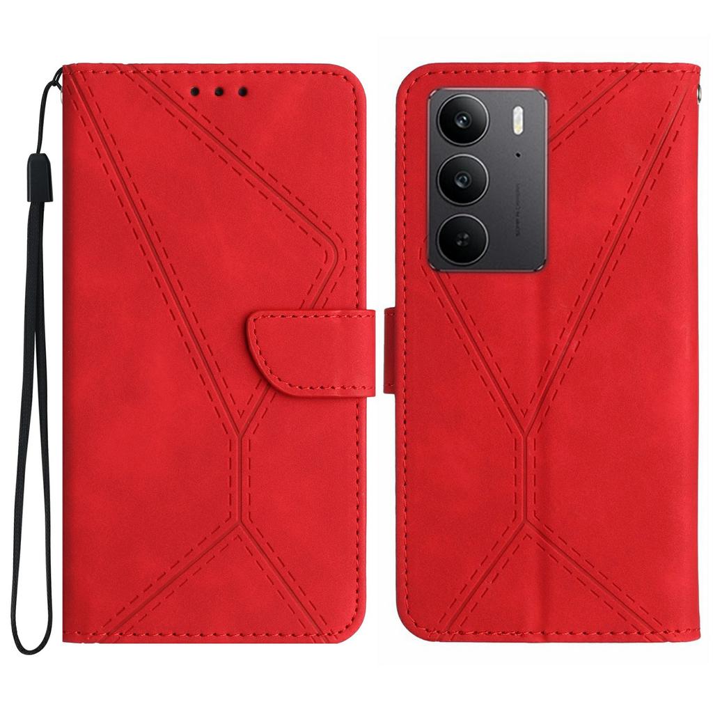 For Realme C75 Case Skin Touch Lines PU Leather Flip Phone Cover