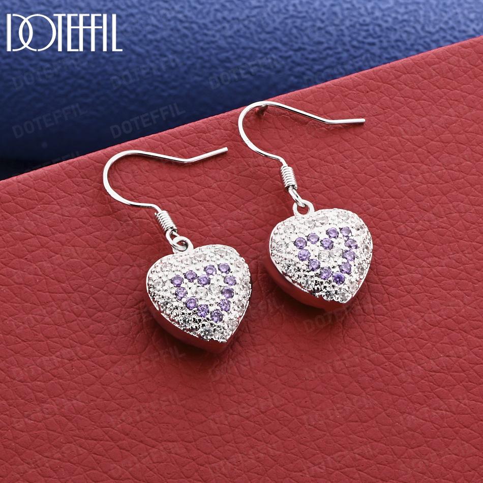 925 Sterling Silver AAA Zircon Heart Pendant Earrings - Exquisite Gift Jewelry 3.20*1.30cm