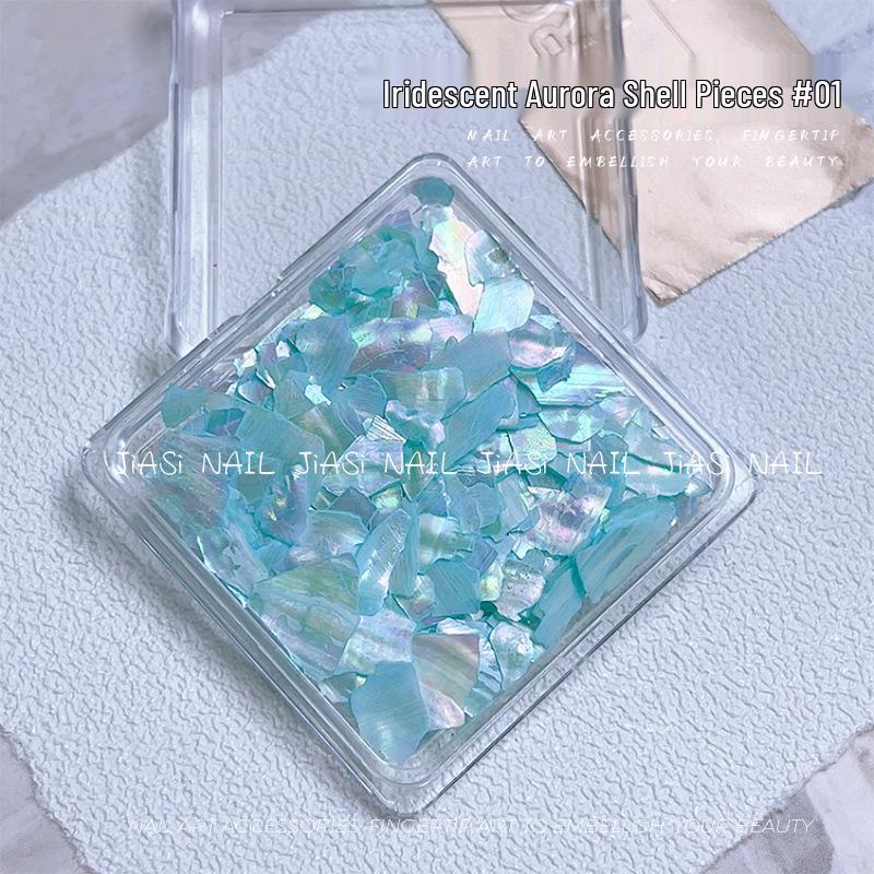 Iridescent Abalone Nail Decor: Ultra-Thin Shell Fragments in 6-Grid Box