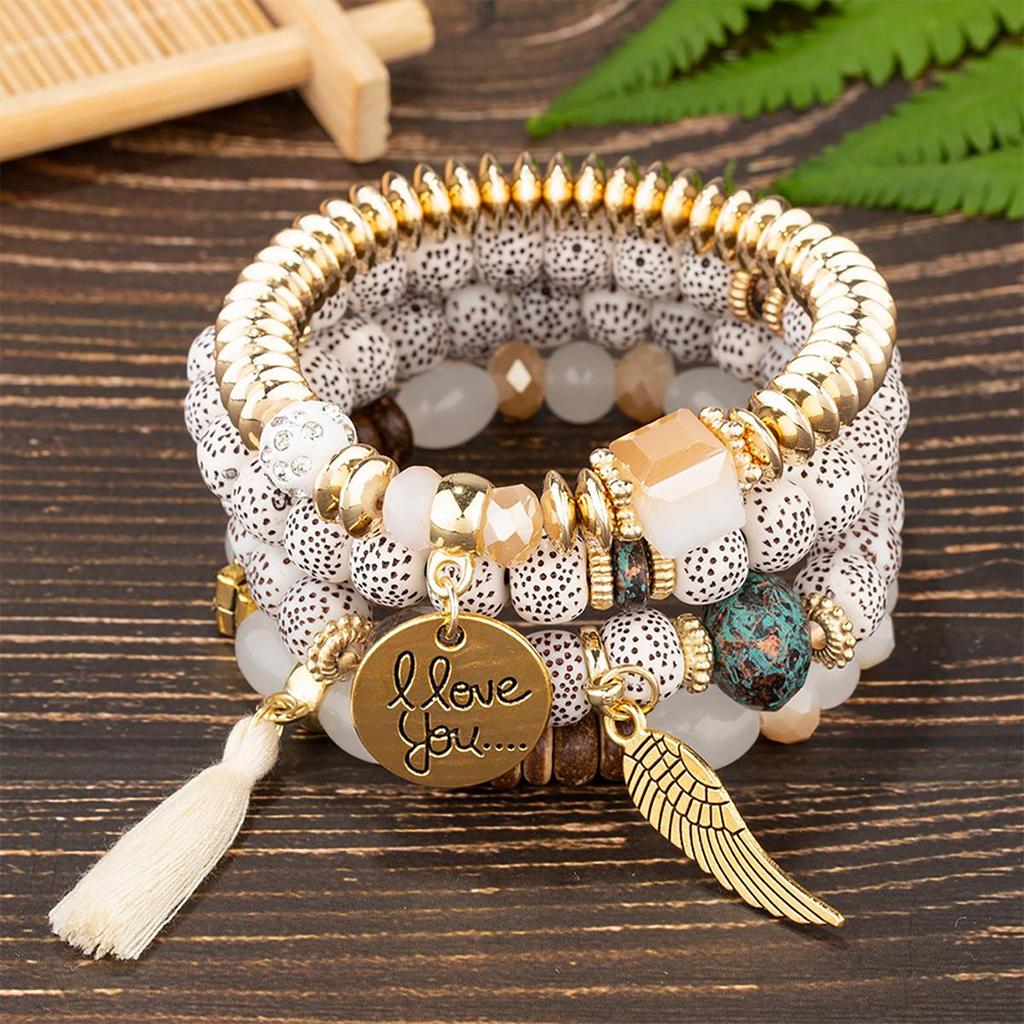 Bohemian Multi-Layer Bracelet Crystal Peach Heart Beaded Women'S Hand Retro Jewelry