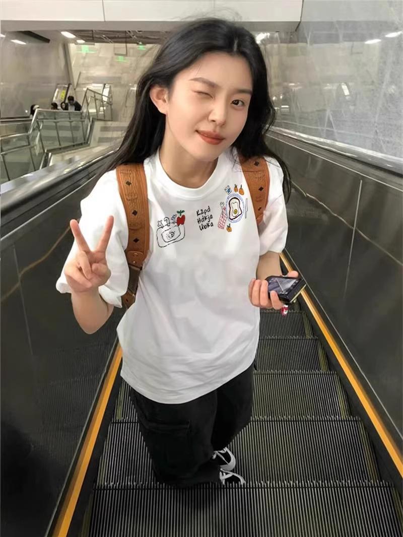 

Plus Size Women s White Cotton Short Sleeve T-shirt 2025 - American Style, Straight Shoulder, Loose Fit M