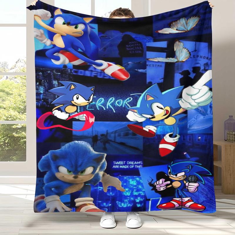 Retro S-Sonic Cartoon Game Flannel Blanket,Ultra Soft Warm Plush Throw for Home Bedroom Bed Sofa Cover Camping Picnic gift