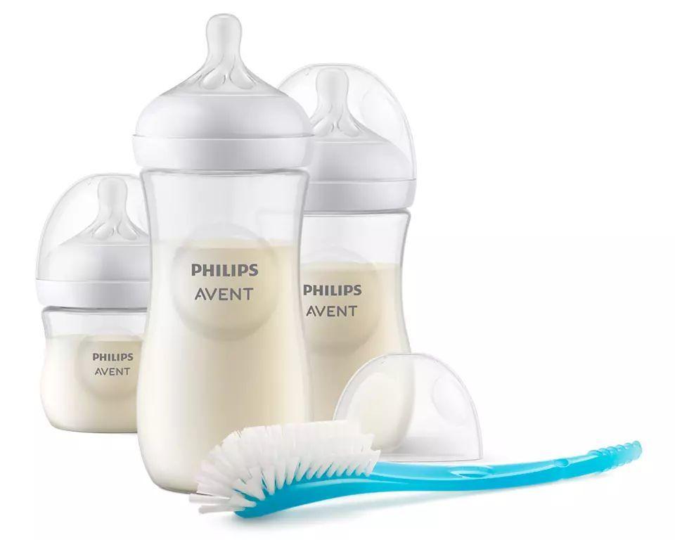 AVENT SCD837/12 Set of 3 Responsive Natural Bottles + Bottle Brush