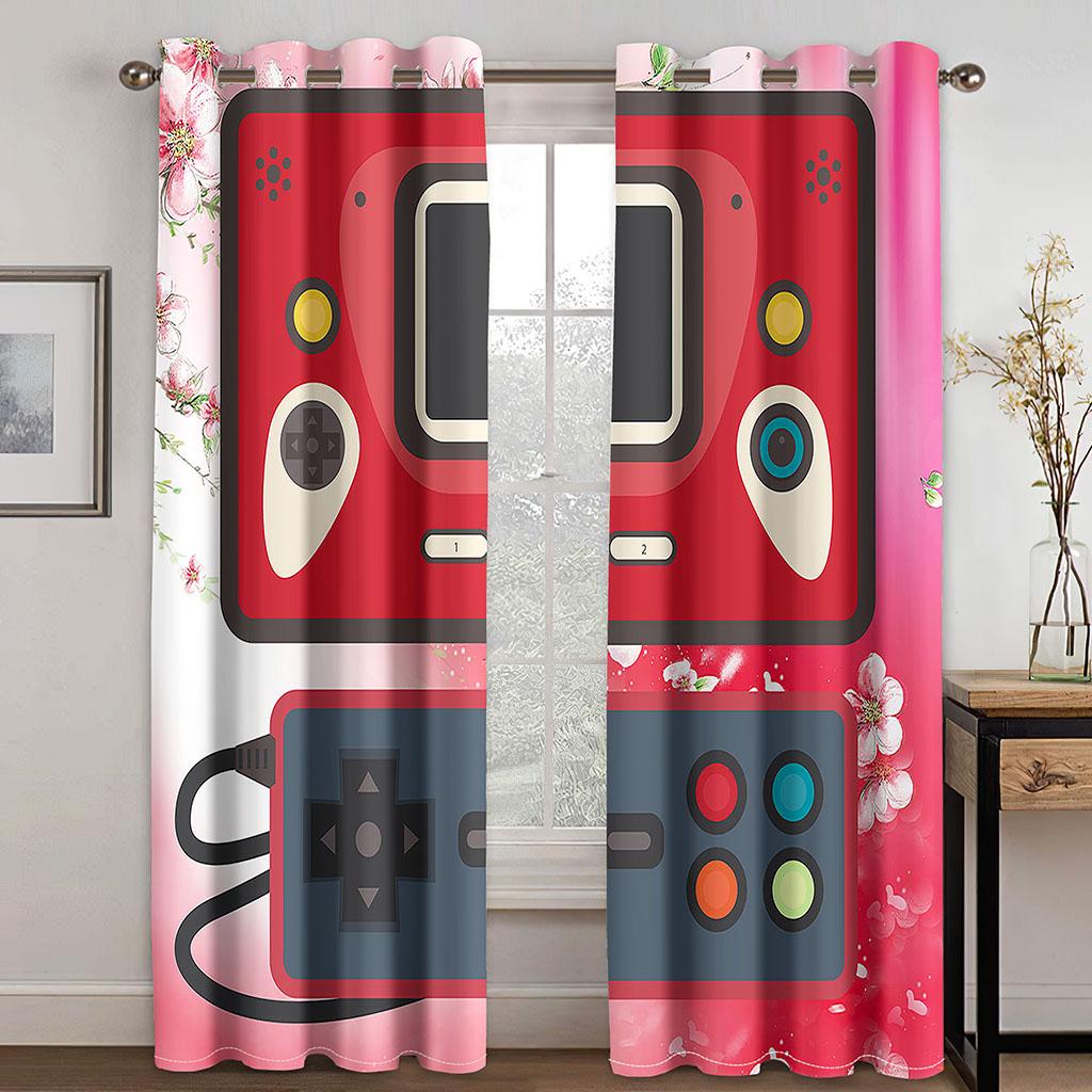 2pcs Gamer Gamepad Controller Window Curtains Drapes for Living Room Boys Bedroom Gaming Room Home Decor Door Playing Video Game