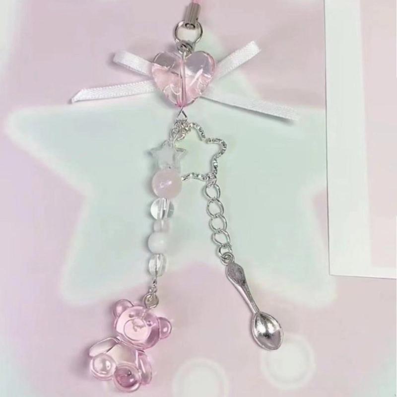 Sweet Bowknot Phone Charm Angel Wing Pendant Keychain for Bag Accessory Phone Strap Lanyard Beaded Key Chain Jewelry