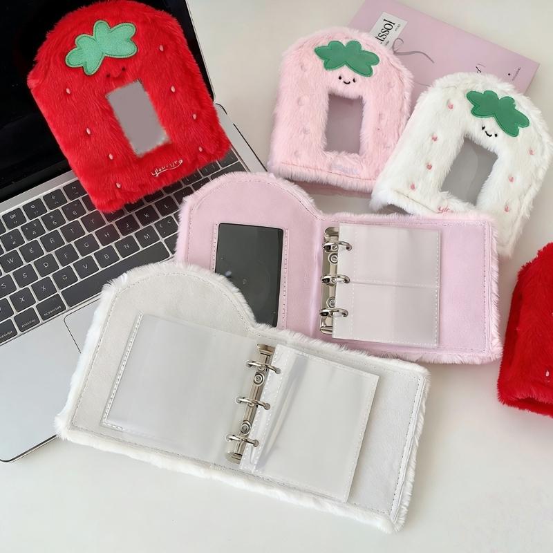 Plush Photocard Binder Cover Cute Strawberry Refillable Page Cartoon 3 Rings Binder Photo Album Shell Organizers