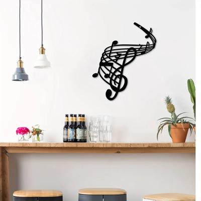 Décoration murale en métal avec notes de musique – Décoration murale noire, élégante sculpture suspendue pour la maison, la chambre, le jardin, cadeau idéal pour une pendaison de crémaillère