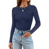Autumn Winter Fashion Casual Round Neck Solid Color Long Sleeved Top for Women