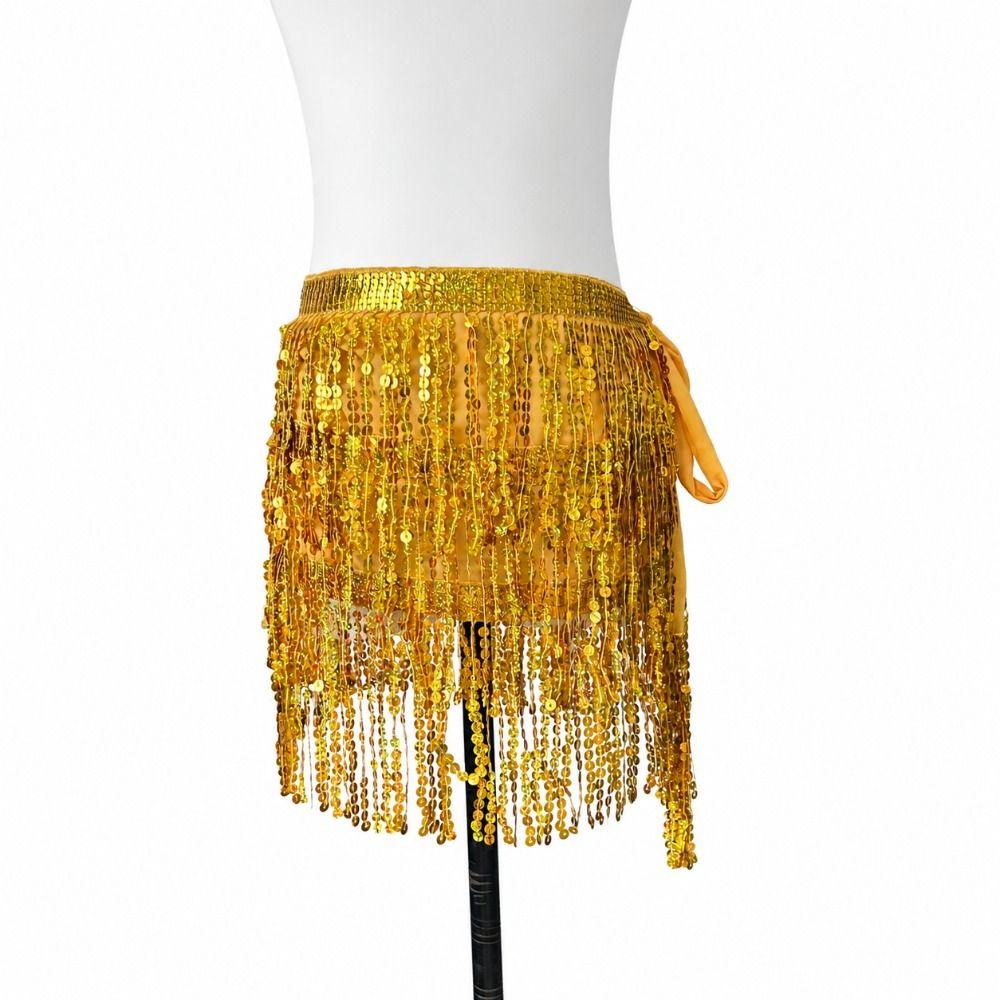 Adjustable Tie Waist Belly Dance Hip Scarf Three Layer Glitter Skirt  for Festival/Vacation