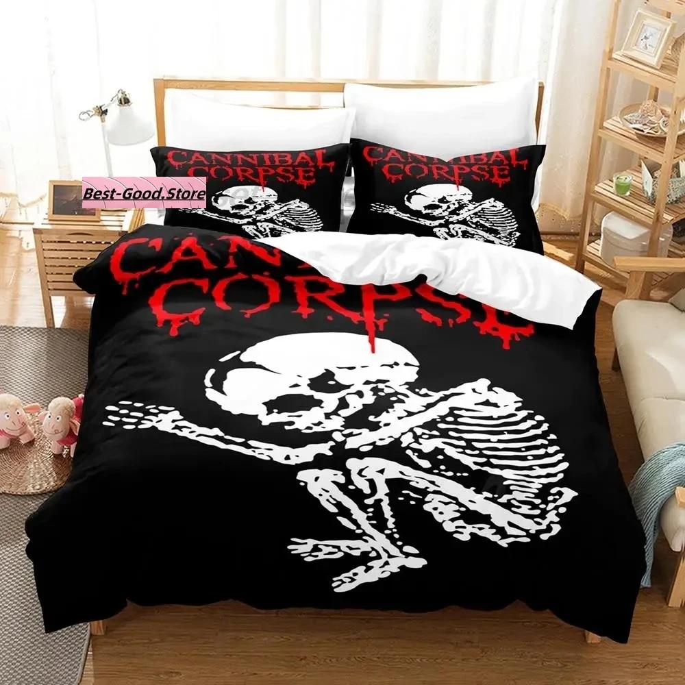 

CANNIBAL CORPSE Bedding Set Single Twin Full Queen King Size Aldult Kid Bedroom Duvetcover Set 3D Skeleton bed sheet set EU Single(135*200cm)3pcs