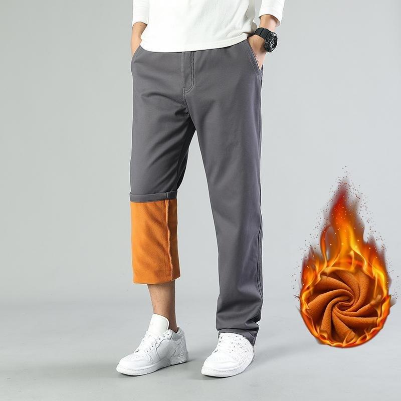 Big Size Men's Autumn Winter Pants Fleece Lining Cotton Trousers Men Loose Fit Many Pockets Long Pants 5XL Classic Pants