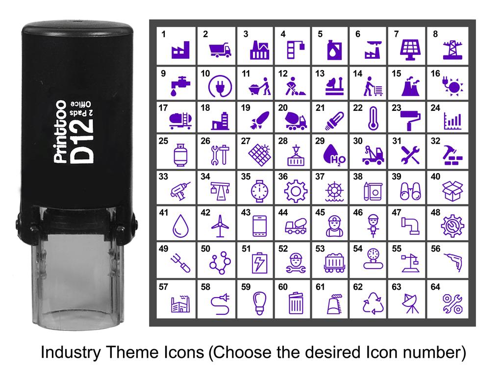Printtoo Industry Theme Icons Round Rubber Stamp Self Inking Stamper 12 mm