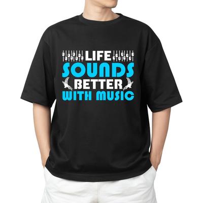 Das Leben klingt besser mit Musik Zitat T-Shirt Herren Damen Oberteile Tees – Langes schwarzes T-Shirt für Musikliebhaber