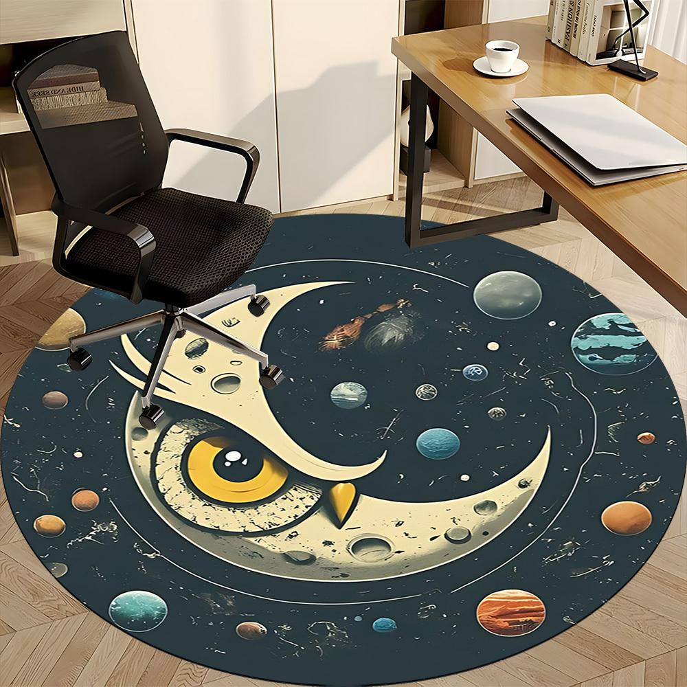 1PC Moon Space Owl Office Round Area Rug, Mat Suitable For Office, Under Office Chairs Bedroom Living Room Home Decor, Room Deco