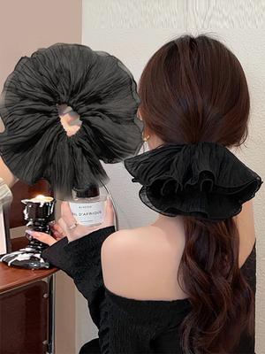 Fascia per capelli arricciata, elastico per capelli a forma di intestino crasso, look di alta gamma, elastico per capelli a doppio strato bianco e nero, accessorio per capelli versatile da donna