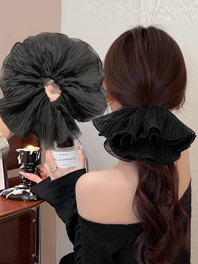 Wrinkled hair band, large intestine band, high-end look, black and white double-layer hair tie, women's versatile hair accessory