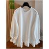 White Hollow Lace Crochet Long Sleeve Women's T-shirt - Slimming Spring Layer Shirt