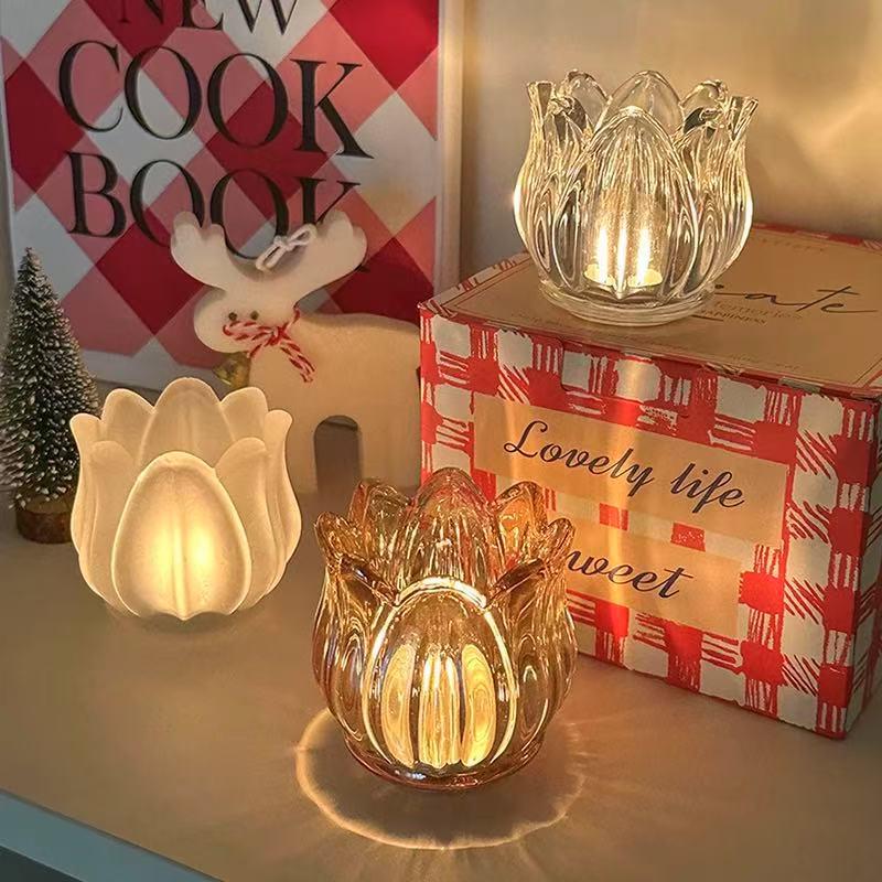 Tulip Glass Aroma Candle Holder with Lotus Stand - Retro Design