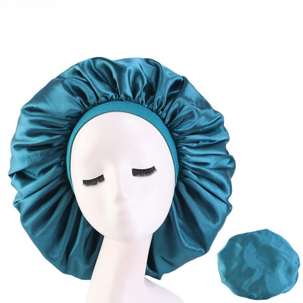 Oversized Silky Satin Bonnet for Women Soft Sleep Night Hair Cover Elegant Shower Bath Hat Solid Color Head Bonnets for Women