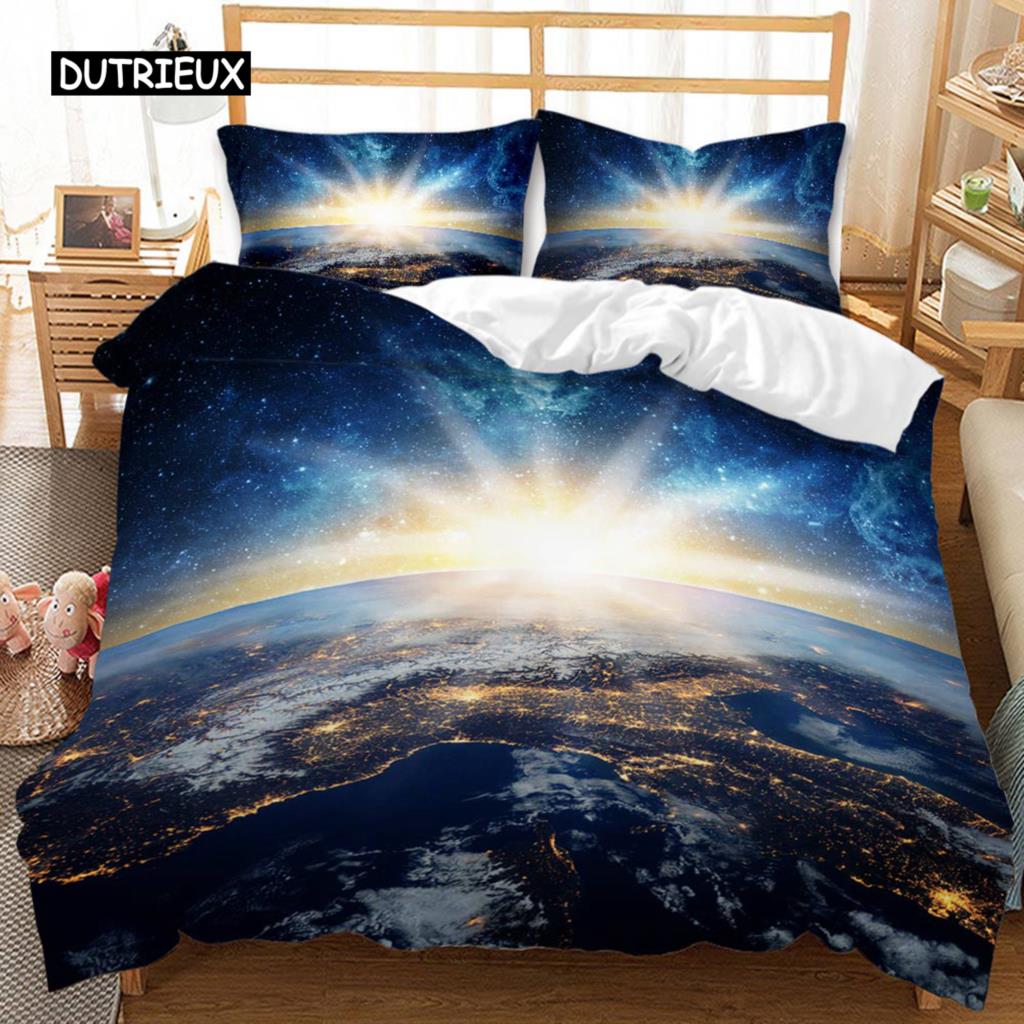 Univers Bettbezug Galaxie Planet Bettdeckenbezug Universum Weltraum Steppdeckenbezug 3D Sternenhimmel Serie Polyester Bettwäscheset
