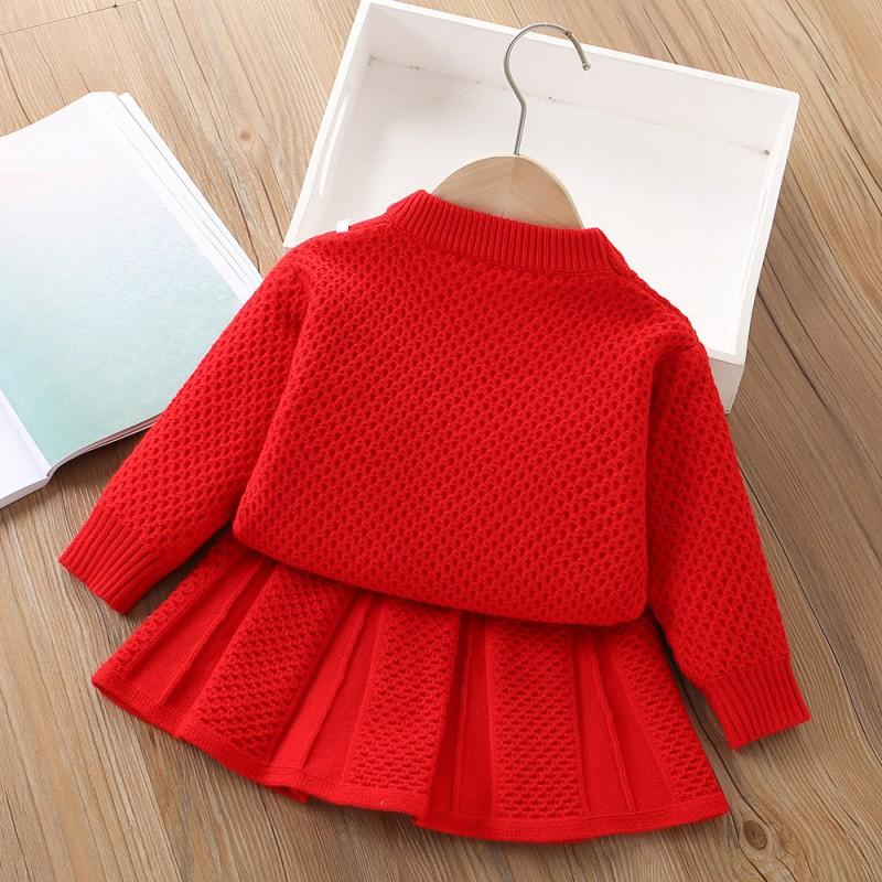 Girls Knit Skirt Set Cute Cartoon Long Sleeve Top Fall Winter Outfit
