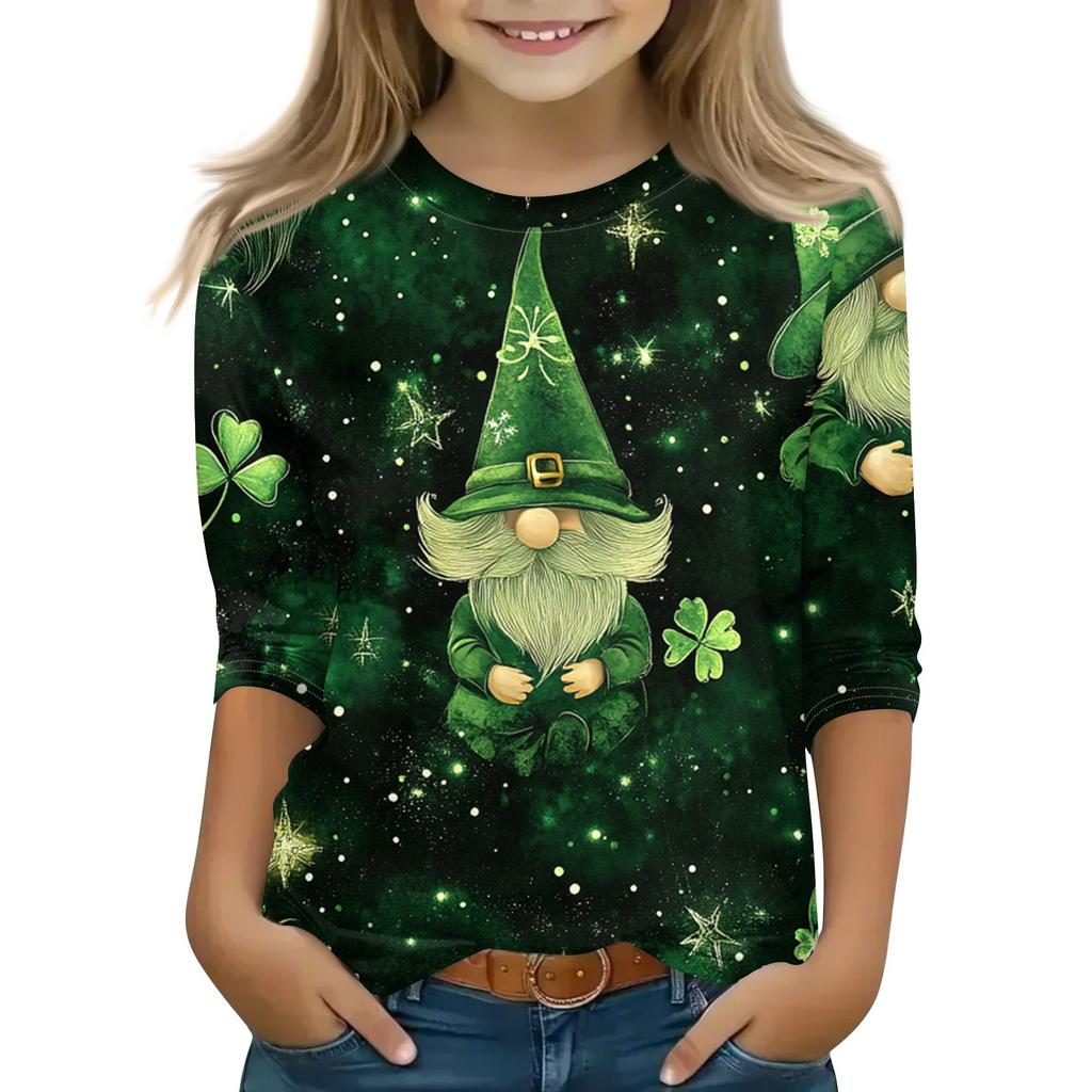 Print Tops For Youth Girls 5-16 Years Round Neck 3/4 Sleeves T-Shirts Trendy Tops Outfit Tees