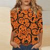 Women's Fashion Casual Three-quarter Sleeve Halloween Printed Round Neck Top