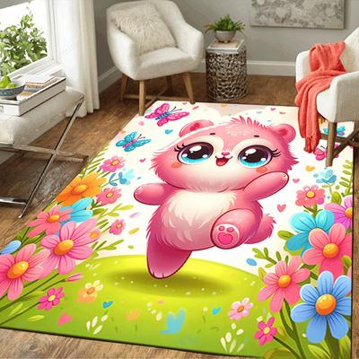1pc Pink Bear Print, Design Indoor Area Rug, Soft, Anti-Slip, and Durable Gaming Room Decor for Bedroom, Living Room, and Exercise Rugs, Per
