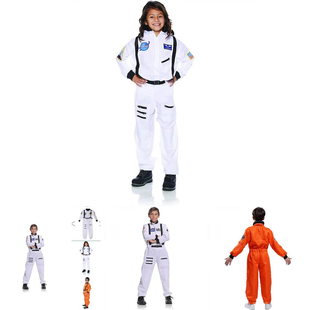Vibrant Orange And White Astronaut Costume For Adults Kids And Unisex Performance Wear