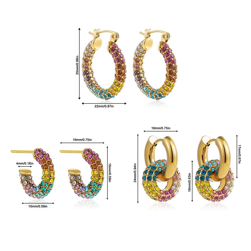 Exquisite Colorful CZ Hoop Earrings Stainless Steel with Cubic Zirconia Round Circle Ear Buckle Luxury Women Jewelry Party Gifts