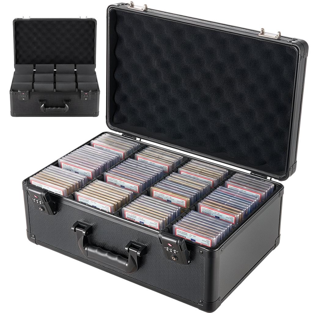 VEVOR Graded Card Case 4 Row 152 PSA Slab Storage Box TSA Approved Lock, Baseball Sports Trading Cards Holder Collector, with 12 Dividers