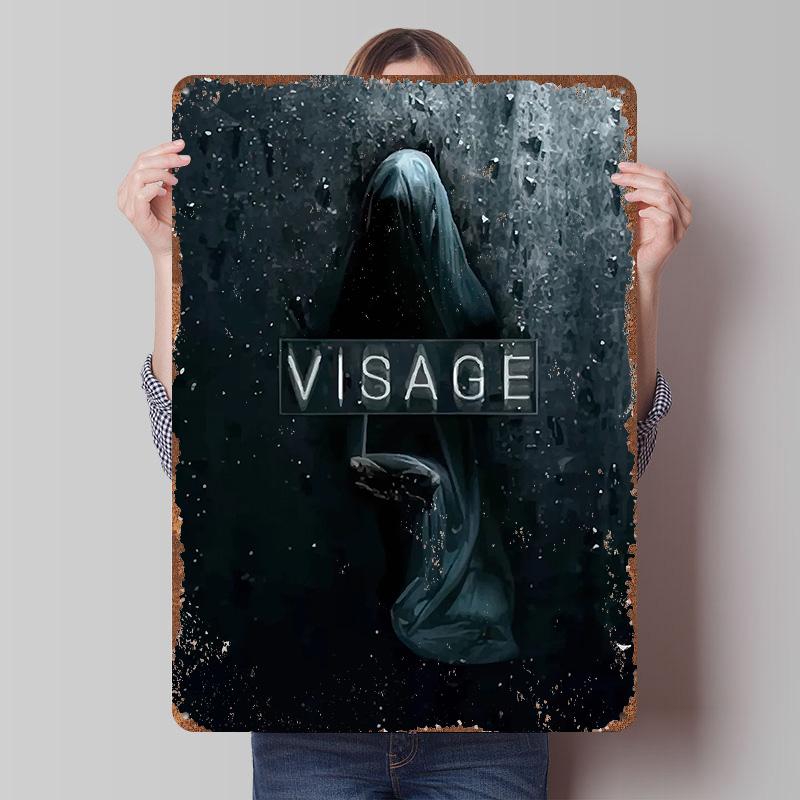 Visage Game Cover Art Tinplate Poster Customized Wall Art Vintage Retro Metal Signs for Room Decoration Home Decor Items Gaming 7.9x11.8In(20x30cm)