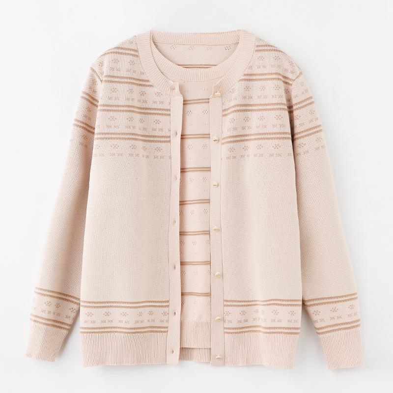 Mom's Spring Knit Stripe Two-Piece Set: New 2026 Style, Middle-Aged Women's Summer Short Sleeve, One Top Three Ways