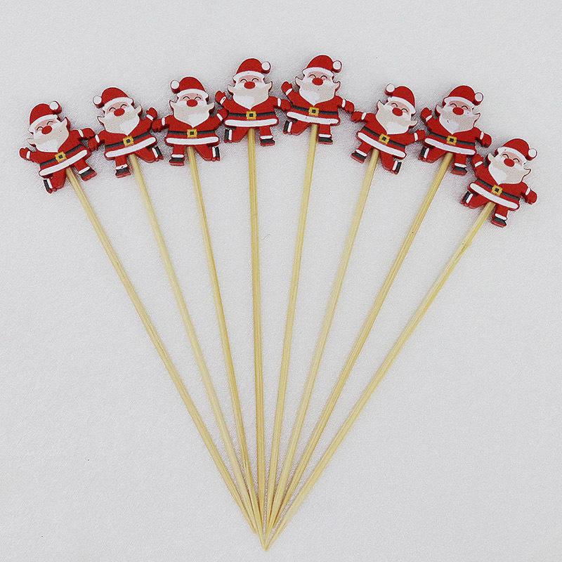 (100pcs/pack) 11.8cm Santa Claus Bamboo Skewers Disposable Toothpick Kitchen Accessories Dessert Fruit Christmas Party Wood