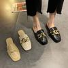 Chain Small Fragrant Style Flat Bottom Square Head Bag Head Half Slippers Women's Outer Wear 2021 Summer New Internet Celebrity Versatile Korean Vers